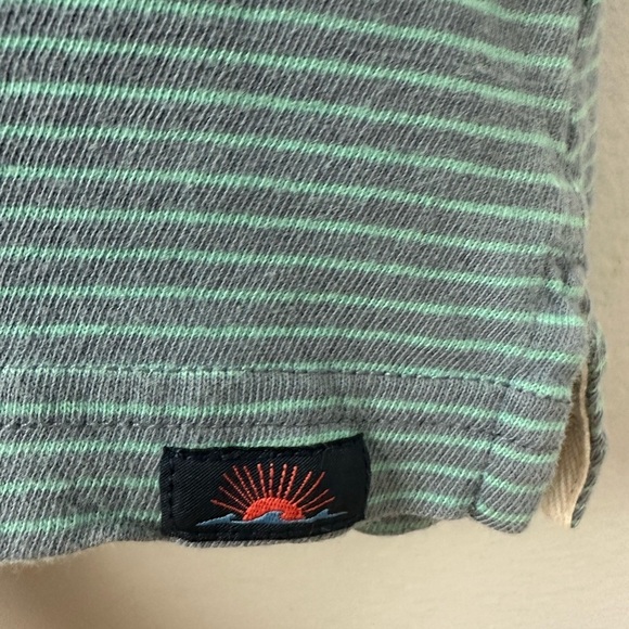 Faherty Isle Feeder Stripe Short Sleeve Polo Shirt In Navy/ Teal Sz L - Picture 5 of 8